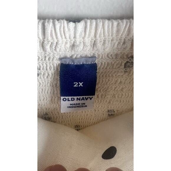 Old Navy Dress Womens Plus 2X Cream Polka Dot Linen Smocked Fit & Flare Dress - Picture 9 of 12
